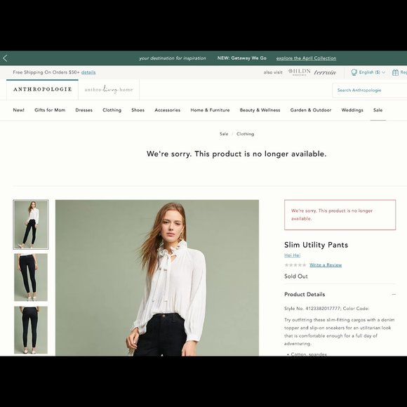 Anthropologie Slim Utility Pants (Hei Hei) - Picture 2 of 5